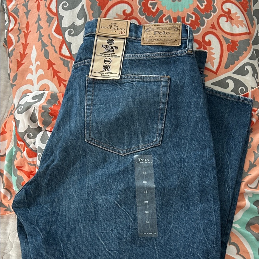 Polo by Ralph Lauren Women's Blue Patchwork Slim Boyfriend Jeans - Picture 4 of 7